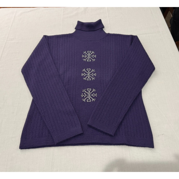 Meister Sweater Sz S Women’s Wool Acrylic Pullover Turtleneck Purple Snowflake - Picture 4 of 8